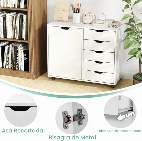 Vista 7 de Archivador lateral, soporte de madera para impresora con Blanco