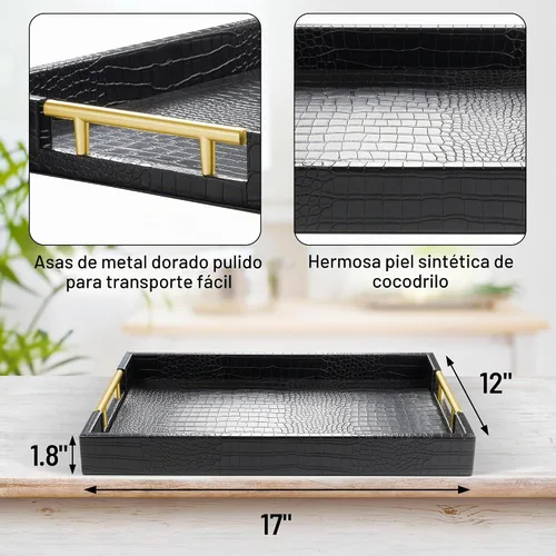 Vista 2 de ATZYmolin Bandeja de servicio de cuero de 17 x 12 pulgadas, bandeja