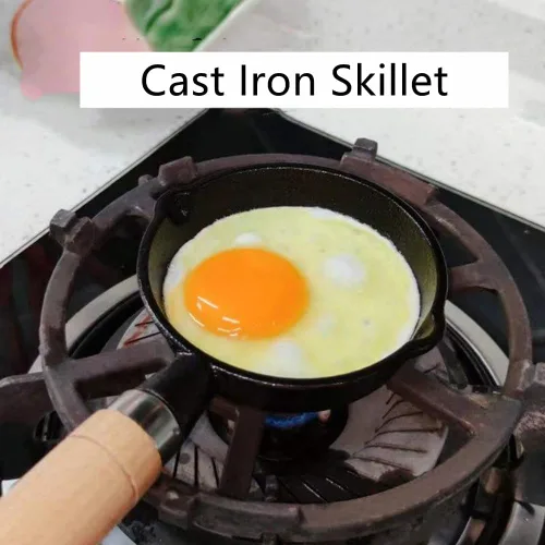 Vista 2 de Mini sartén antiadherente para huevos, 4.3" 4.7 in con mango resistente al calor, portátil para acampar al aire libre, hierro fundido, parrilla