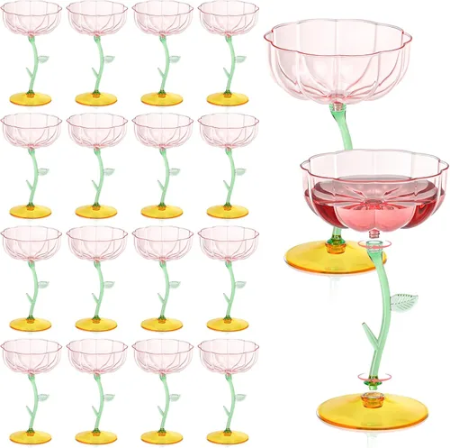 Vista 12 de 12 vasos de plástico azul acanalados cupé desmontables de 7 onzas, copas de cóctel de flores modernas onduladas de plástico, vasos de Martini