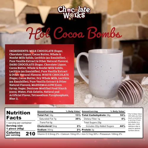 Vista 4 de Bombas de chocolate caliente de Chocolate Works, bombas de cacao caliente prémium con malvaviscos, hechas con chocolate con leche real, chocolate