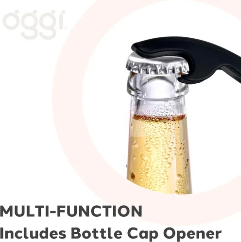 Vista 6 de OGGI Abridor de botellas de vino compatible con la TSA, sacacorchos para camareros, con mango de madera, palanca con doble bisagra, abrebotellas
