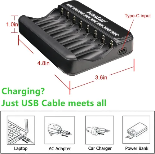 Vista 3 de Kastar CMH8 - Cargador USB inteligente compatible con Panasonic KX-TG6533B KX-TG6534 KX-TG6534B KX-TG6541 KX-TG6541B KX-TG6542 KX-TG6542B KX-TG6543