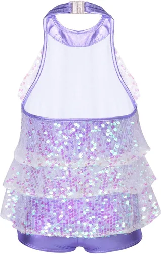 Vista 2 de Vestido de lentejuelas brillantes sin mangas para niñas y niñas, vestido con borlas y jazz latino, trajes de baile de salsa para actuación