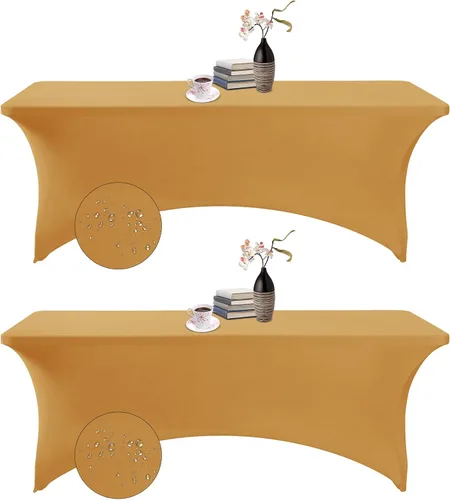 Vista 93 de Paquete de 2 fundas de mesa de elastano impermeables para mesas rectangulares, 6 pies, negras, elásticas, resistentes a manchas, para todas