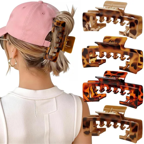 Vista 9 de 4 Pcs Flexible Hair Clip, 4.1Inch Soft Flexible Hair Claw Clip for Hat Brown Red