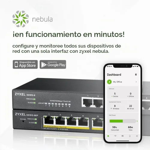 Vista 5 de Zyxel Conmutador Ethernet de red de 8 puertos Gigabit administrado inteligente GS1915-8