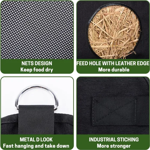 Vista 3 de 2 bolsas de heno para caballo, bolsa de alimentación de gran Negro pequeño