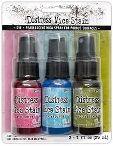 Vista 3 de Ranger Tim Holtz Distress - Paquete de 6 botellas de una onza (colección Mica Holiday que incluye juegos 1 y 2) con varillas de detalle Trebbies