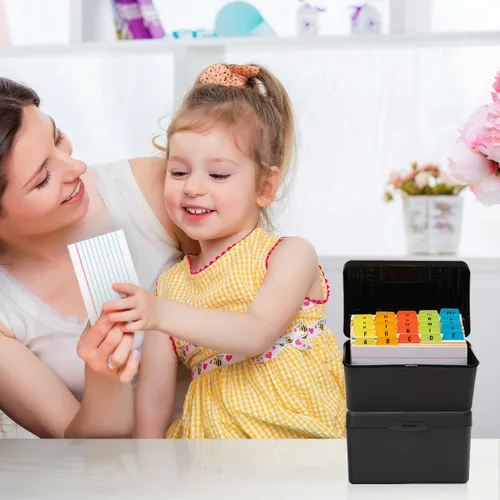 Vista 7 de H4D Tarjetero de índice de 3 x 5 con 100 tarjetas de índice a rayas pesadas y 25 divisores de plástico, color negro 3x5 Inch Plastic Box