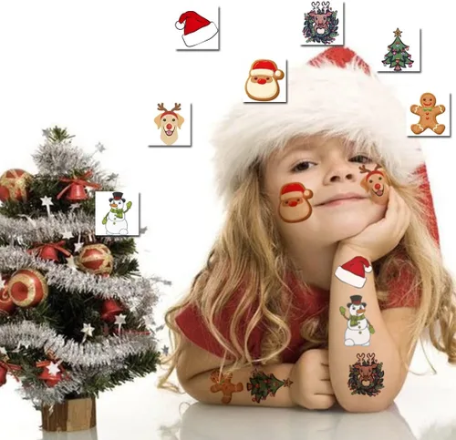 Vista 4 de CHARLENT 148 tatuajes temporales de Navidad para niños, tatuajes individuales de Navidad para niños, recuerdos de fiesta de Navidad, relleno