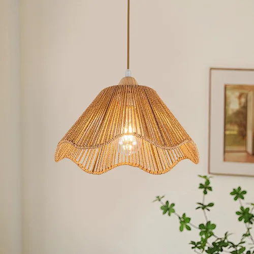 Vista 10 de Lámpara de Techo de Ratán Boho - Mini Candelabro de Montaje Empotrado Accesorio de Luz Tejido para Dormitorio, Pasillo, Entrada, Baño, Guardería