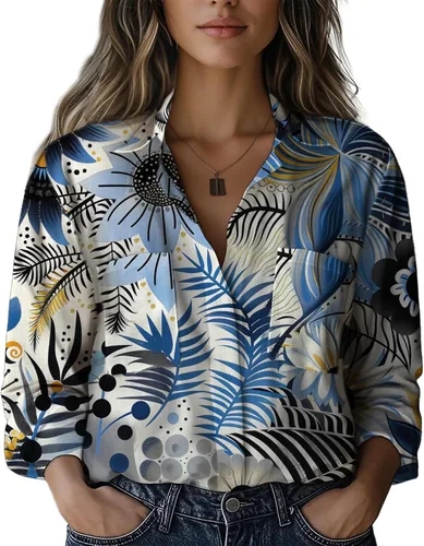 Vista 12 de Summer Tops for Women Lightweight Button Flowy Shirts Boho Long Sleeve Blouses Casual Clothes with Pockets