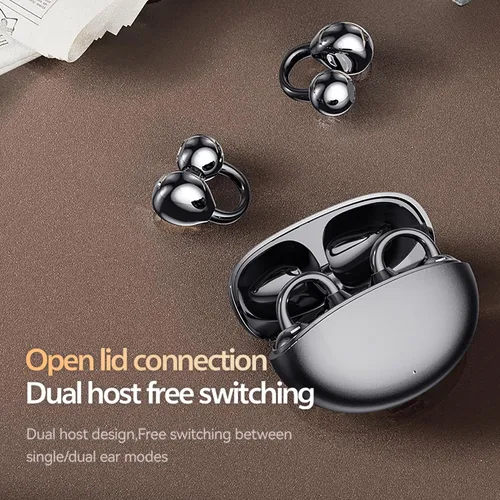 Vista 8 de Auriculares con clip, auriculares abiertos inalámbricos Bluetooth 5.4 con micrófono, auriculares con clip de oreja, mini auriculares para correr