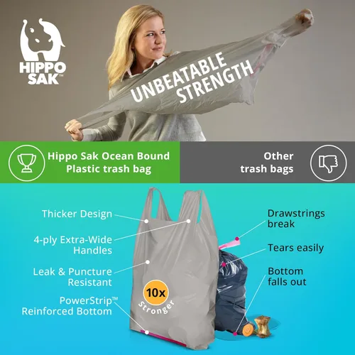 Vista 5 de Hippo Sak Bolsas de cocina altas hechas con plástico océano reciclado, 45
