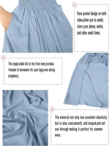Vista 5 de Rnxrbb Vestido de maternidad de gasa con abertura y bolsillos, para verano, casual, sin mangas, fruncido, para embarazo, ropa para la playa
