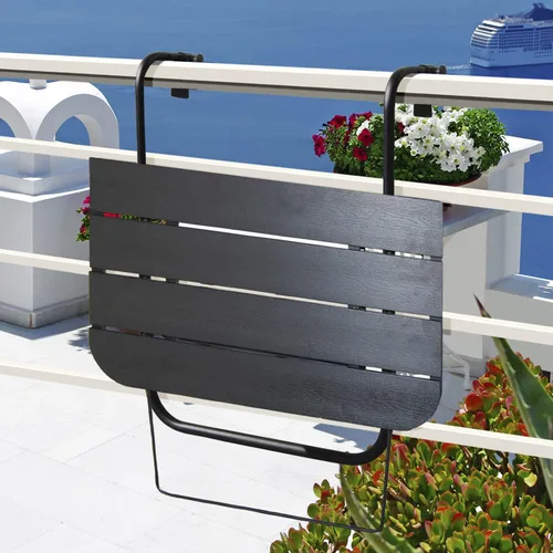 Vista 3 de Mesa de balcón colgante para barandilla de balcón al aire libre, mesas de bar para barandillas de aluminio plegable ajustable para patio, terraza