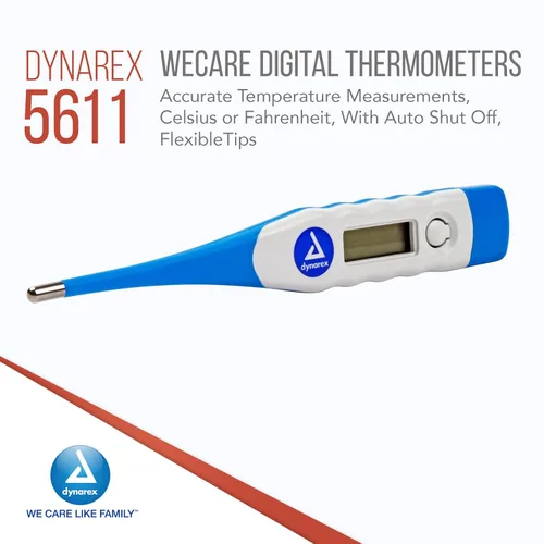 Vista 2 de Dynarex Termómetro digital oral para fiebre con punta flexible, indicador médico preciso con alarma para adultos y niños (paquete de 12)