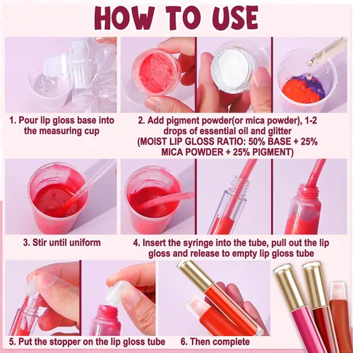 Vista 8 de Jcoos Kit de brillo de labios, kit de fabricación de brillo de labios, kit de fabricación de brillo de labios para hacer tus propios suministros