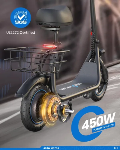 Vista 3 de URBANMAX C1 Adulto Asiento E-Scooter, 450 W, 20 millas, 15.5 MPH, cesta C1-negro oscuro