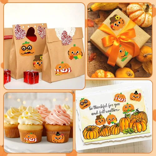 Vista 6 de Haooryx Fall Pumpkin Stickers Roll, 300 Pcs Make Your Own Halloween Pumpkin