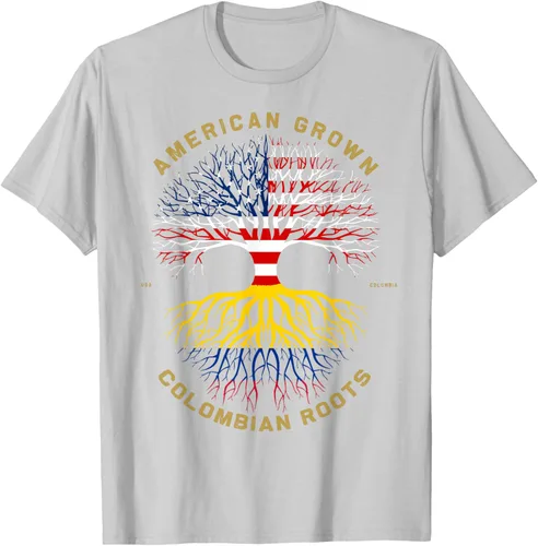 Vista 43 de Camiseta de regalo con la bandera de Estados Unidos con árbol de raíces colombianas