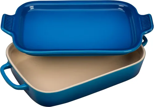 Vista 8 de Le Creuset Fuente rectangular de gres con tapa de bandeja, 14 3/4" X 9", Artichaut