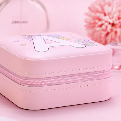 Vista 7 de Joyero de viaje con inicial de unicornio Mini joyero portátil organizador de joyas Regalos personalizados para niñas (letra A)