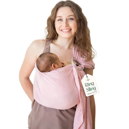 Vista 18 de Portabebés con Eslinga de Anillo - Probado en Laboratorio de EE. UU., 100% Algodón Muslin Natural, Eslinga de Anillo transpirable y ergonómica Beige