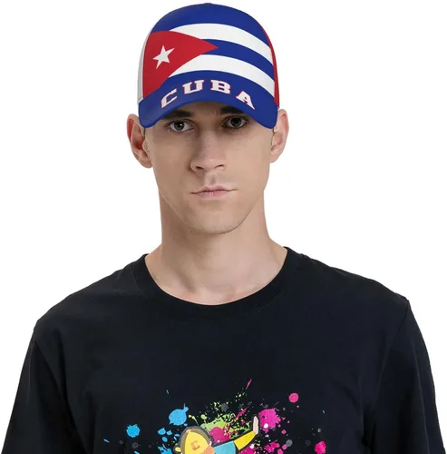 Vista 6 de Gorra de béisbol cubana con la bandera de Cuba, gorra de fútbol con impresión completa para adultos, color negro, Negro
