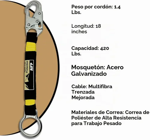 Vista 4 de AFP Extensión de anillo en D resistente de 18 pulgadas para protección contra caídas con gancho de presión y junta tórica. Cumple con OSHA/ANSI PPE