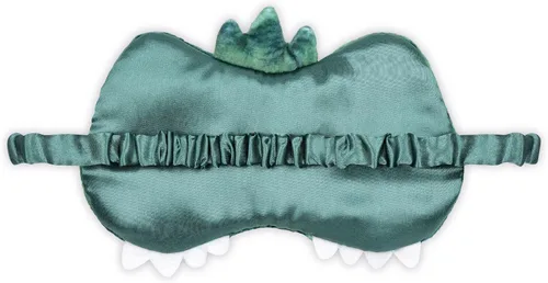 Vista 2 de iscream Bedtime Buddies - Máscara de dormir bordada con forro de satén para niños - Dino-Mite Silky Feel on Skin, Fleece with Felt Dino Teeth