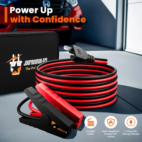 Vista 2 de Journeyman-Pro Cables de carga de batería de CC tipo V compatibles con generador 14AWG 15A 12VCC, abrazaderas de cocodrilo aisladas, cable de 12