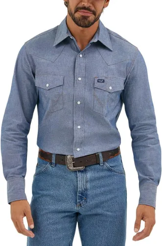Vista 6 de Wrangler Men's Cowboy Cut Western Long Sleeve Snap Work Shirt Washed Finish Stonewashed