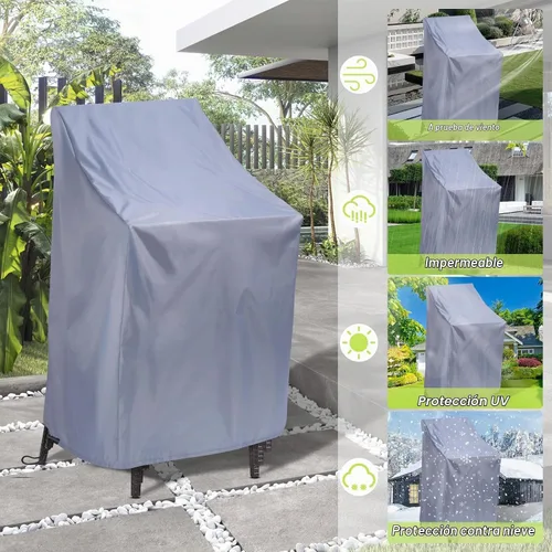 Vista 6 de Fundas Impermeables para Sillas Apilables, Fundas para Muebles de Patio Exterior Uranshin Sillas Apiladas 210D Oxford Fundas para Sillas de Descanso