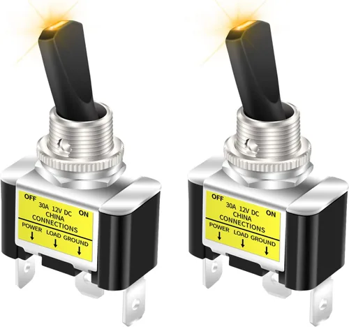 Vista 7 de DaierTek Interruptor de palanca con luz LED azul de 12 V, 30 amperios, 12 voltios, interruptor de palanca SPST ON Off 2 posiciones 3pin