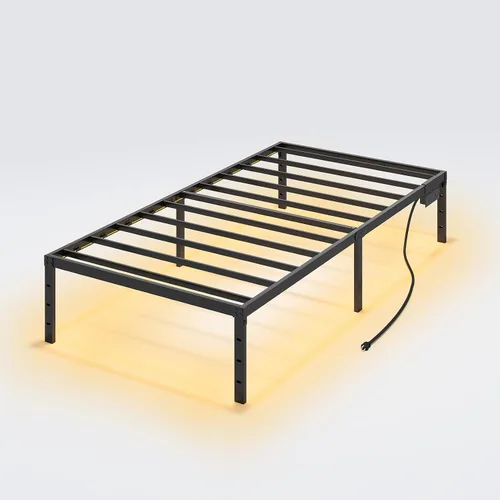 Vista 9 de Base de cama de tamaño individual, base de metal resistente y resistente, plataforma de 14 pulgadas de altura, fácil montaje, color negro, base