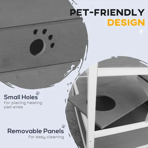 Vista 7 de Robust Multi-Story Cat Condo Featuring Asphalt Roof, Escape Doors, Jumping Platform, Durable Material, Light Gray Exterior