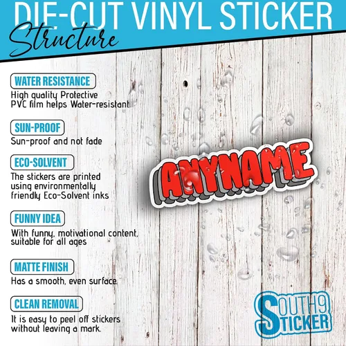 Vista 5 de Adhesivo de nombre personalizado - Adhesivo de nombre personalizado y adaptado, adhesivo de vinilo troquelado impermeable de 3 capas