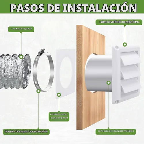 Vista 3 de Glooglitter Kit de ventilación de secadora Tubo de conducto de secadora de 4 pulgadas Conector de manguera de ventilación Kit de conductos de pared