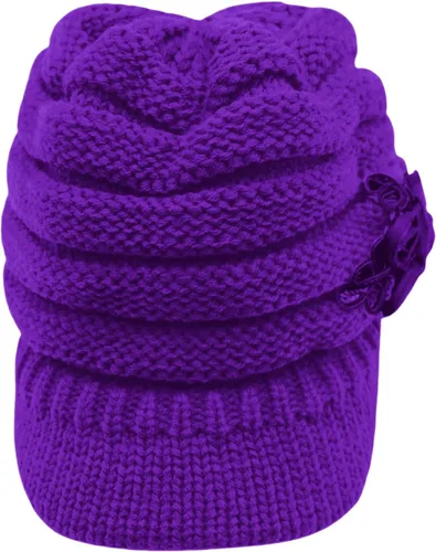 Vista 89 de C-US - Gorro de punto cálido para mujer, con visera de ganchillo con acento de flores