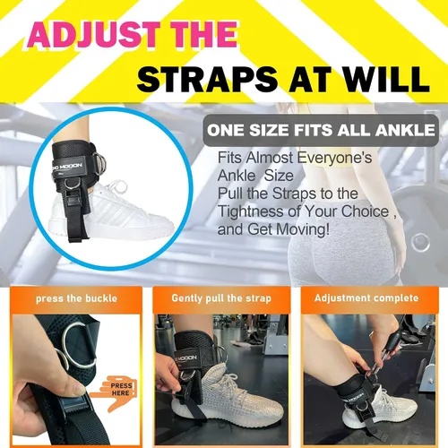 Vista 7 de AOHO MOOON Correas de tobillo para accesorios de máquina de cable, hebilla ajustable adecuada para hombres y mujeres, puños de tobillo de neopreno