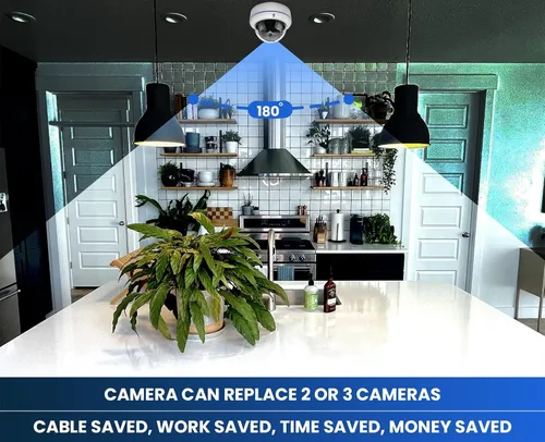 Vista 2 de Cámara de vigilancia de seguridad HD 1080P 2MP de 180 grados con cable coaxial Fisheye, lente de 1.7mm, cámara domo de súper gran angular