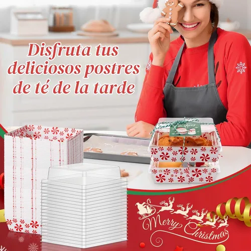 Vista 5 de Yaomiao 50 piezas de cajas de charcutería de Navidad con cuerdas y tarjetas, caja de comida de Navidad con tapas transparentes, contenedores