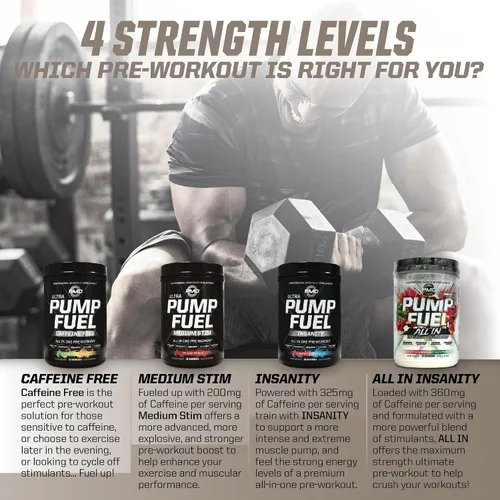Vista 3 de PMD Sports Pump Fuel All in Insanity, Polvo Pre-Entreno Definitivo y Bomba Muscular, Energía de Máxima Fuerza, Concentración, Resistencia