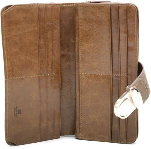 Vista 3 de Dasein Anais Gvani - Cartera doble de piel auténtica con hebilla dorada, E001 Naranja
