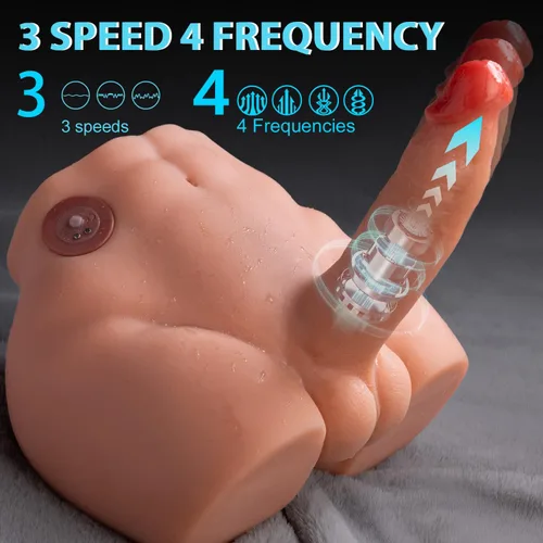 Vista 3 de Muñeca sexual masculina con consolador realista 2 en 1 de empuje y vibración de 7 modos, juguetes sexuales para masturbador manos libres
