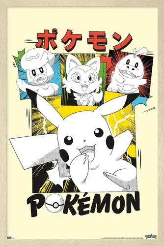 Vista 7 de Trends International Pokémon - Póster de pared de anime Sonrisas, 22.4 pulgadas de largo x 14.7 pulgadas, versión enmarcada de madera de granero