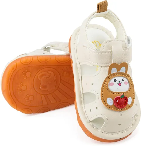 Vista 4 de SOFMUO Sandalias chirriantes antideslizantes con suela de goma suave y puntera cerrada, zapatos de verano al aire libre para niños pequeños