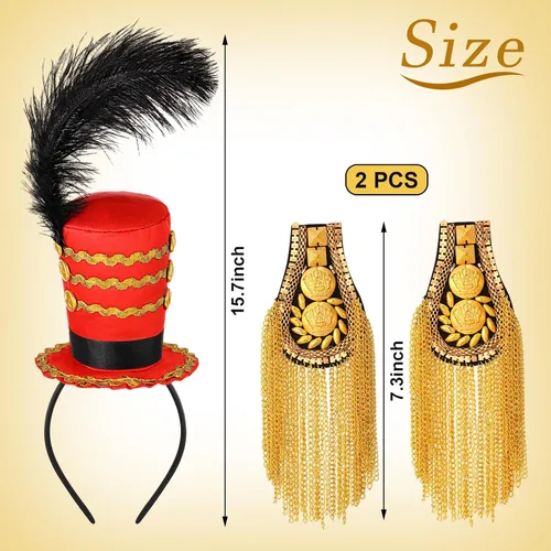 Vista 3 de Tigeen Disfraz de Ringmaster para mujer, sombrero de Ringmaster, hombreras doradas de circo, león, domadora, majorette, mini soldado